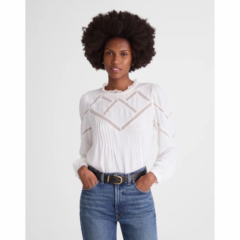 NWT! Madewell - Lace-Insert Mockneck Long-Sleeve Top - Winter White - Medium